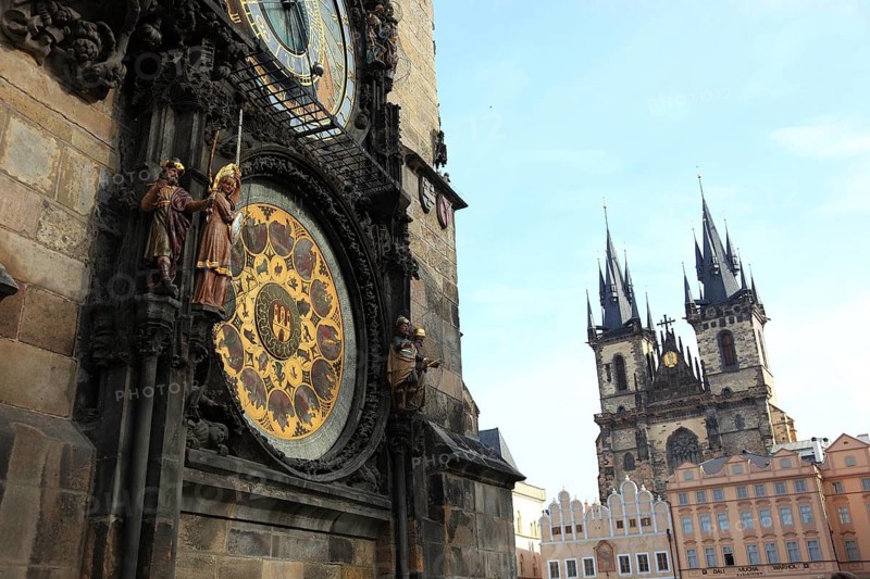 Prague Town Hall Clock, also known as the Apostle Clock or Old Town Astronomical Clock from 1410, Old Town Square, Prague, Czech Republic, Europe