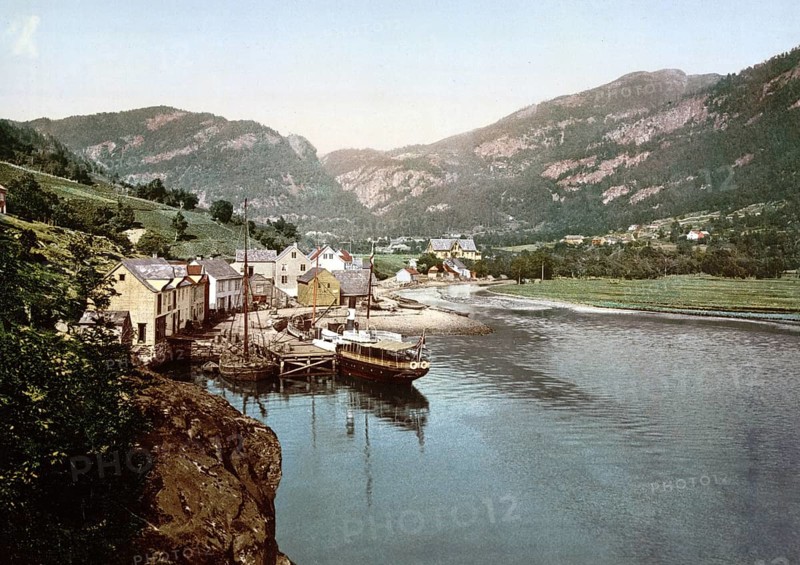 Eide Hardanger from the south, Hardangerfjord, Norway, View from 1885, Historical, digitally restored reproduction from a 19th century original, Record date not stated, Europe