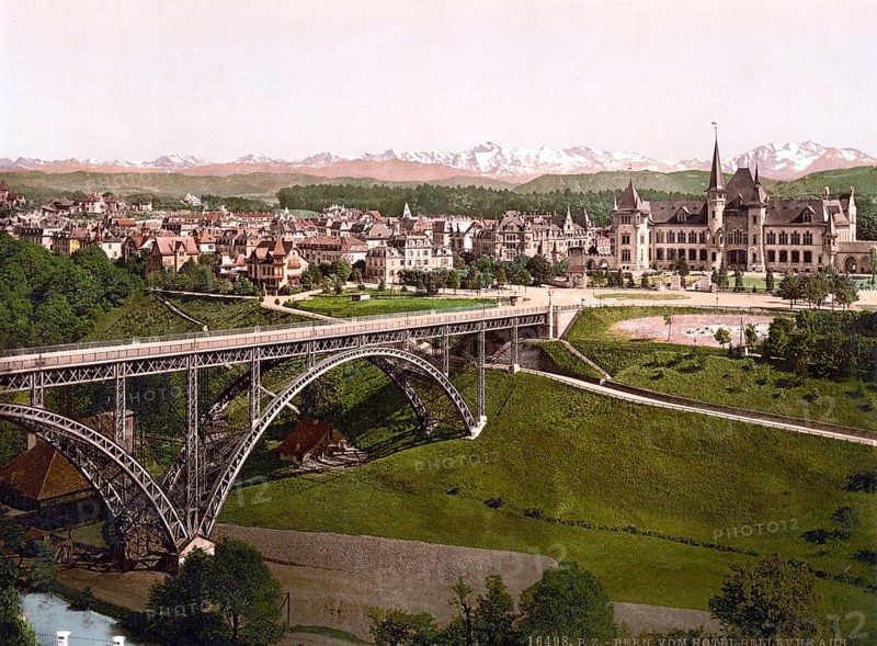 From Hotel Bellevue, Berne, Switzerland, Historic, digitally restored reproduction from a 19th century original, Record date not stated, From Hotel Bellevue, Berne, Switzerland, Historic, digitally restored reproduction from a 19th century original, Record date not stated, Europe