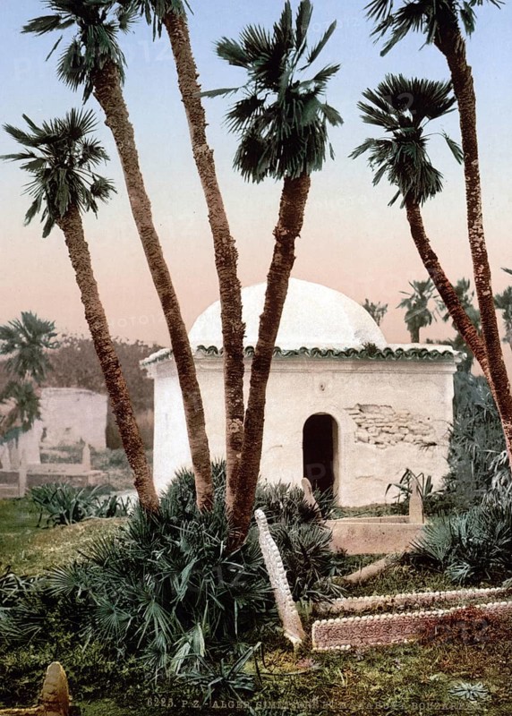 Cemetery with chapel, Algiers, Algeria, ca 1890, Historical, digitally restored reproduction from a 19th century original, Record date not stated, Africa