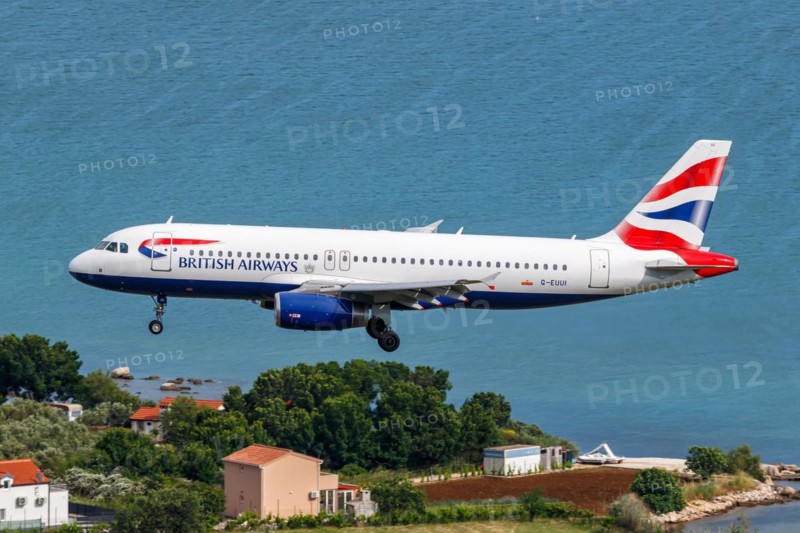 A British Airways Airbus A320 aircraft with the registration number G-EUUI at Split Airport, Croatia, Europe