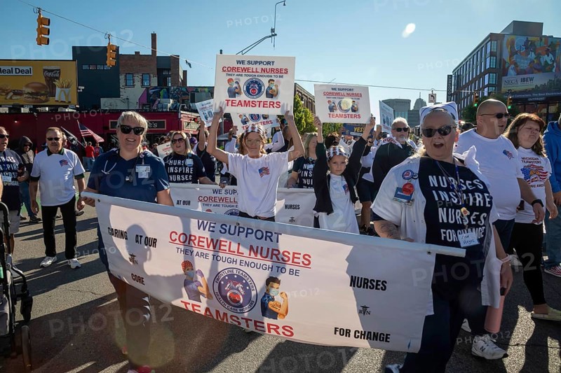 Detroit, Michigan USA, 2 September 2024, Union members participate in Detroit's Labor Day parade. Nurses for Corewell Health are organizing to join the Teamsters Union