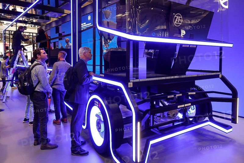 Light installation in the shape of a truck lights up at the ZF Friedrichshafen AG stand, IAA Transportation trade fair, Hanover, 18/09/2024, Hanover, Lower Saxony, Germany, Europe