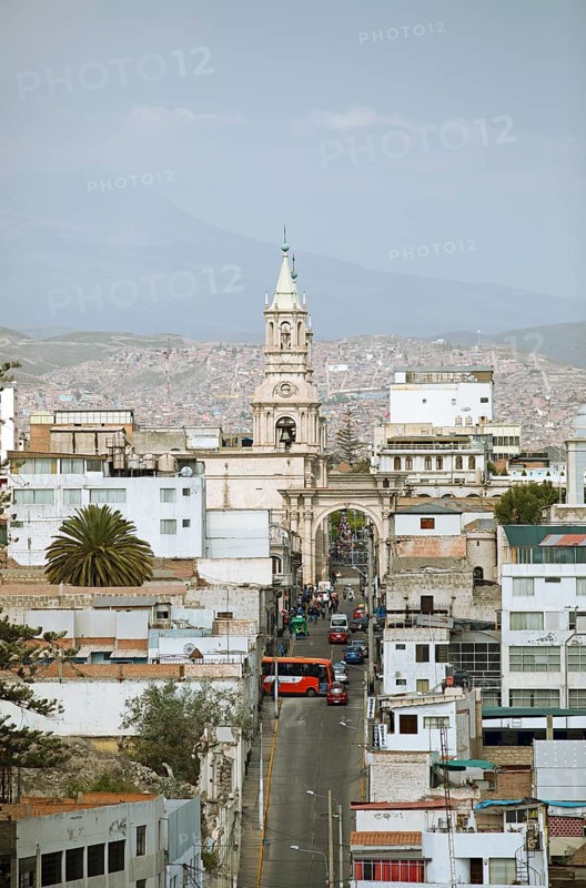 City view Arequipa, in front the cathedral, Province Arequipa, Peru, South America