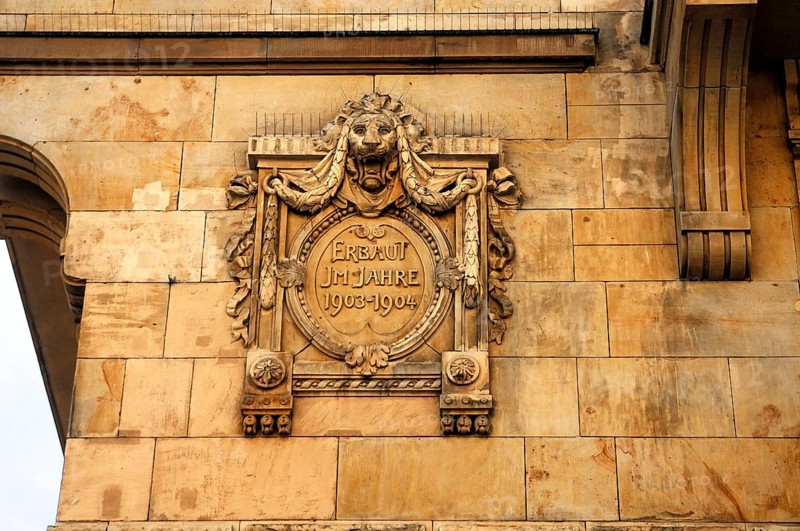 Decorative plaque with lion's head on an Art Nouveau house (1903-1904), Heidelberg, Baden-Württemberg, Germany, Europe