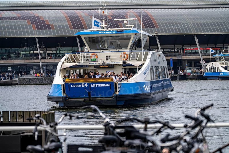 GVB ferries for pedestrians and cyclists across the river Ij, to Amsterdam Centraal station, free of charge, to the eastern neighbourhoods, Netherlands