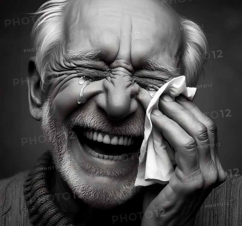 A man laughs tears, symbolic image pleasure, fun, joke, liberating laughter, AI generated, AI generated