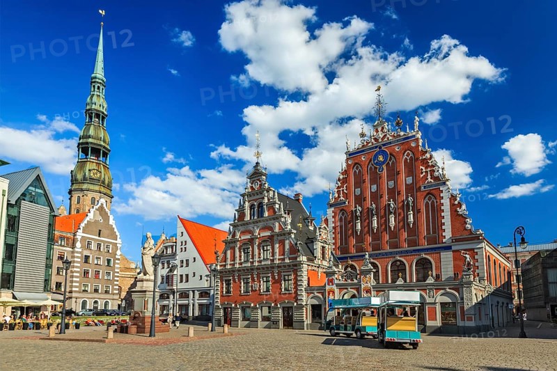 Riga Town Hall Square, House of the Blackheads and St. Peter's Church, Riga, Latvia, Europe
