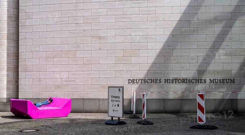 Plastic furniture in pink in front of the German Historical Museum, Berlin, Germany, Europe