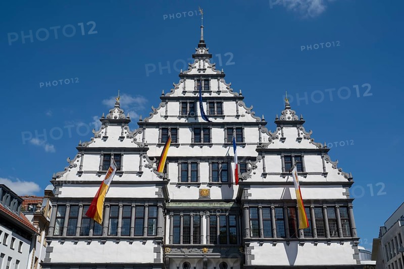 Town Hall on Rathausplatz, Weser Renaissance, Paderborn, Westphalia, North Rhine-Westphalia, Germany, Europe