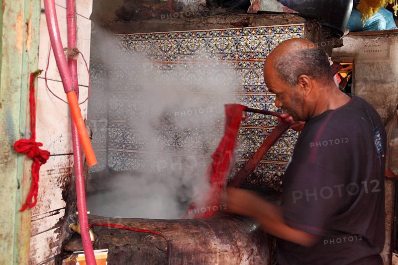In the dyers' souk in Marrakech, Morocco, Africa