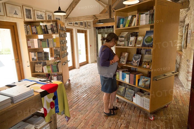 Hauser and Wirth art gallery, restaurant and garden, Durslade Farm, Bruton, Somerset, England, UK book shop interior