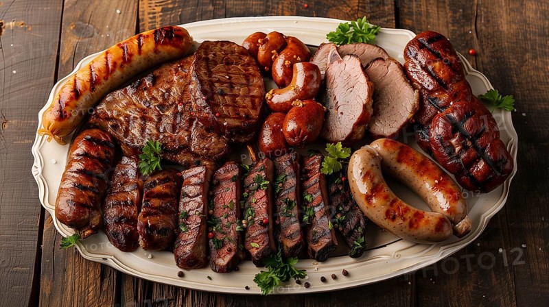 All meat platter overhead. generative AI, AI generated