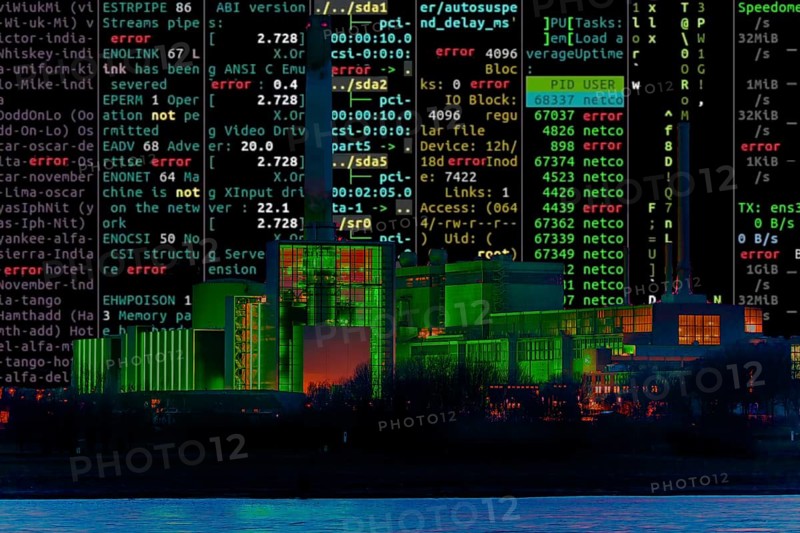 Symbolic image cyberattack, computer crime, cybercrime, computer hackers attack the IT infrastructure of a city, power station, Düsseldorf