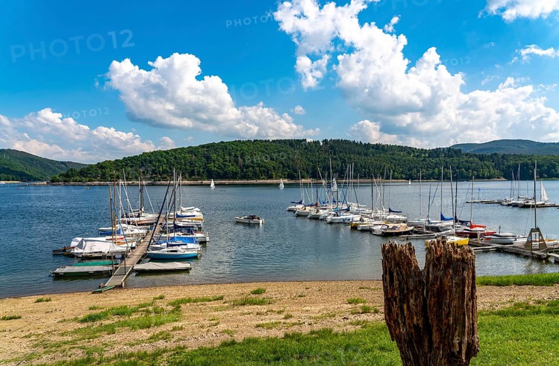 The Edersee, Eder reservoir, recreational waters, jetties near Waldeck, in Hesse, Germany, Europe