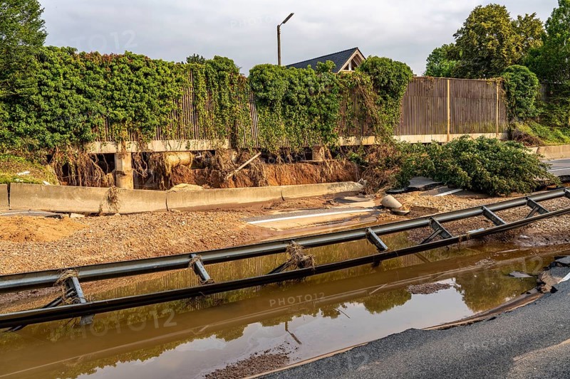 Flood on the Erft, here the federal road B265 destroyed by the water, Erftstadt, North Rhine-Westphalia, Germany, Europe