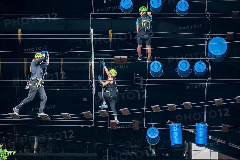 Landschaftspark Duisburg Nord, high ropes course, high ropes course, in the former foundry hall of blast furnace 2, North Rhine-Westphalia, Germany, Europe
