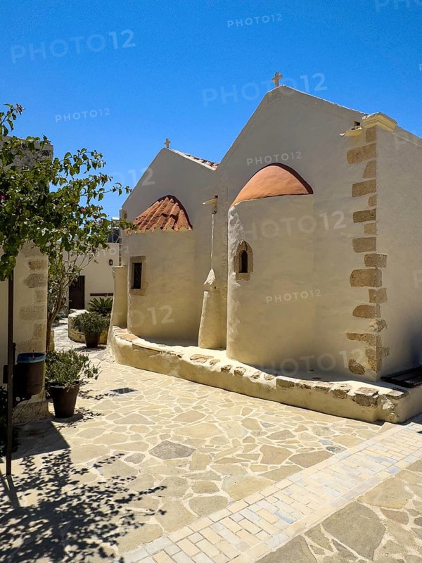 Double apse of two-aisled monastery church dedicated to the Assumption of the Virgin Mary and the Apostles Peter and Paul, Unesco Site Orthodox Greek Orthodox Monastery of Moni Odigitria, Festos, Crete, Greece, Europe