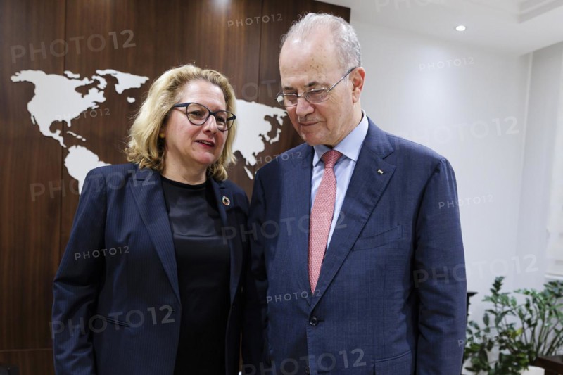 Svenja Schulze (SPD), Federal Minister for Economic Cooperation and Development, and Mohammad Mustafa, Prime Minister of the Palestinian Authority, Ramallah, 23 April 2024.photographed on behalf of the Federal Ministry for Economic Cooperation and Development