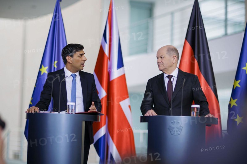 Olaf Scholz (SPD), Federal Chancellor, receives Rishi Sunak, Prime Minister of the United Kingdom of Great Britain and Northern Ireland, in the Chancellery. Berlin, 24.04.2024