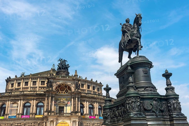 King John and Semper Opera House in the Old Town, architecture, attraction, famous, equestrian statue, opera, music, historical, history, architecture, building, UNESCO, World Heritage Site, culture, cultural history, reconstruction, renovation, tourism, city trip, building, baroque, Saxony, Dresden, Germany, Europe