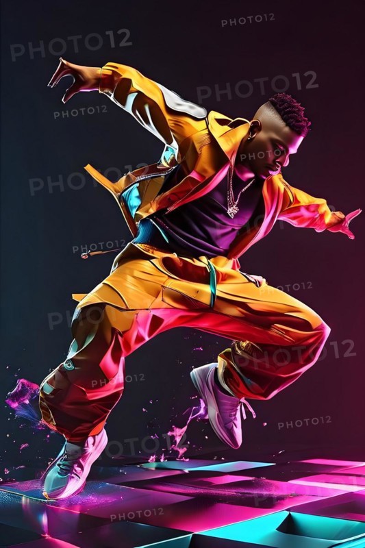 Olympic breakdancer transformed into fluid abstract shapes, AI generated