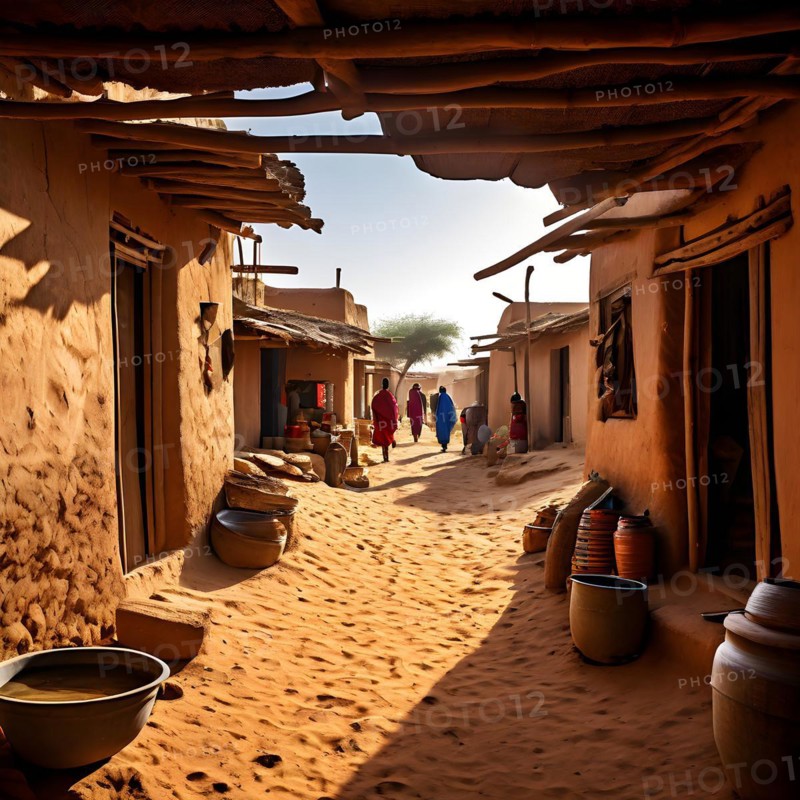 Village with traditional mud houses nestled in the thar desert, AI generated