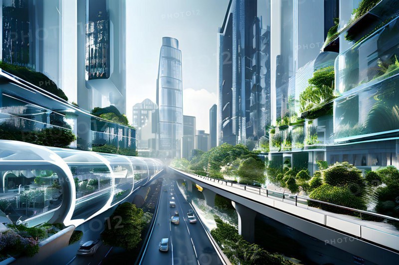 AI generated virtual reality tour highlighting a state of the art futuristic cityscape with interactive holograms