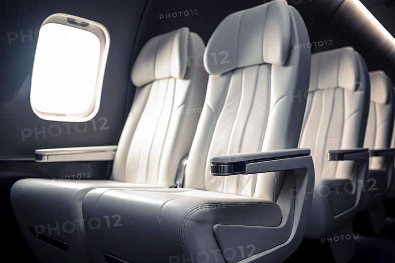 White leather seats in airplane. KI generiert, generiert AI generated