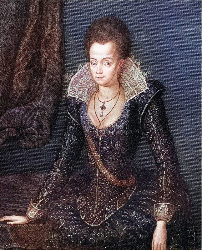Lady Arabella Stuart, also spelled Stewart, 1575-1615, English noblewoman. From the book Lodge's British Portraits published in London 1823, Historic, digitally restored reproduction from a 19th century original, Record date not stated