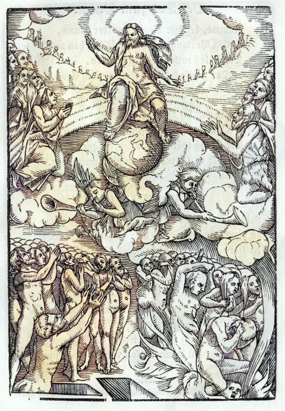 Das Jüngste Gericht frei nach Hans Holbein dem Jüngeren aus Der Todten Tanz, Basel 1843, The Last Judgement loosely based on Hans Holbein the Younger From Der Todten Tanz or The Dance of Death published Basel 1843, Historisch, digital restaurierte Reproduktion von einer Vorlage aus dem 19. century, Record date not stated