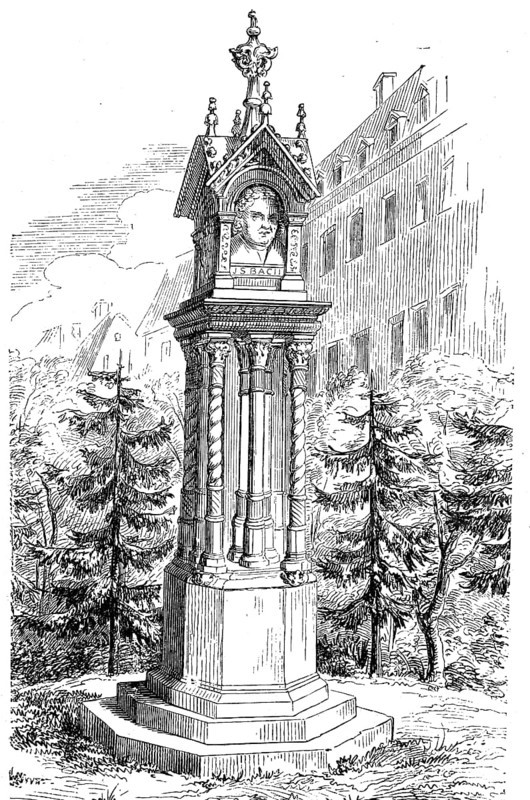 The monument to Johann Sebastian Bach at the Thomaskirche inn Leipzig, Germany, in 1892, Historical, digital reproduction of an original from the 19th century, Europe