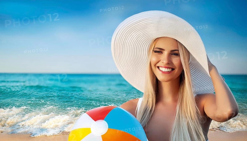 An attractive young woman on the beach in the Caribbean, Studio