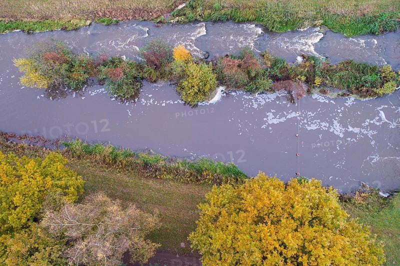 Hunte above the Golden Bridge, river, autumn, Vechta district, Goldenstedt, Lower Saxony, Germany, Europe