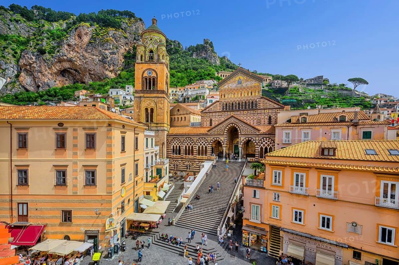 Cathedral square with cathedral in the historic centre, Amalfi, Amalfi Coast, Amalfitana, Campania, Italy, Europe