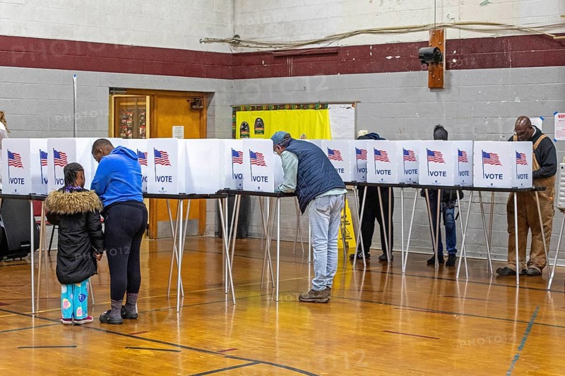Detroit, Michigan USA, 5 November 2024, Voters cast ballots in the 2024 presidential election shortly after the polls opened at Bethany Lutheran Church
