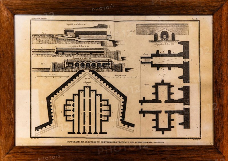 Sketch for defences, military museum, planned town with star-shaped layout, Palmanaova, Unesco World Heritage Site, Friuli, Italy, Palmanaova, Friuli, Italy, Europe