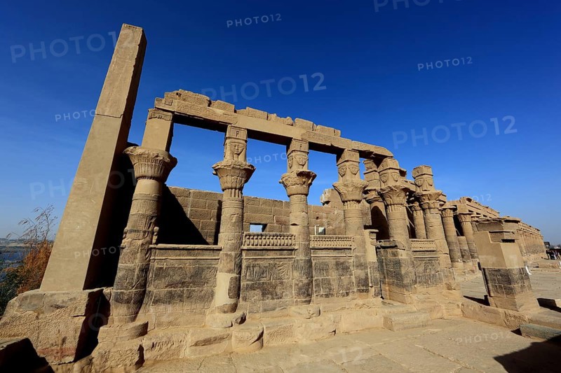 Temple of Isis, Temple of Philae on the island of Agilkia, columns, Temple of Isis, part of the temple complex, Africa, Upper Egypt, Egypt, Africa