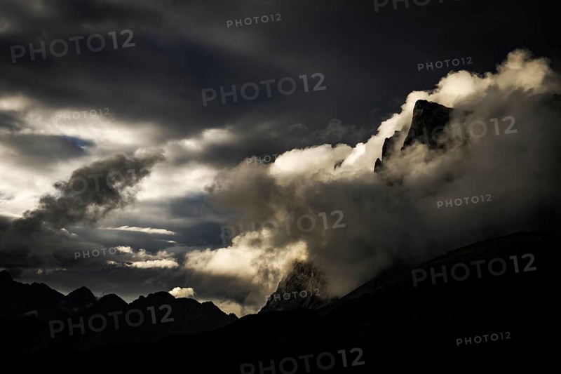Montafon mountains with dramatic cloudy sky, Tschagguns, Rätikon, Montafon, Vorarlberg, Austria, Europe