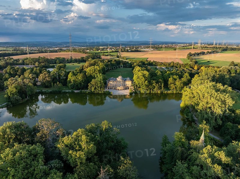 Monrepos Palace, Palace Park, Lake Eglosheim, aerial view, Ludwigsburg, Baden-Württemberg, Germany, Europe