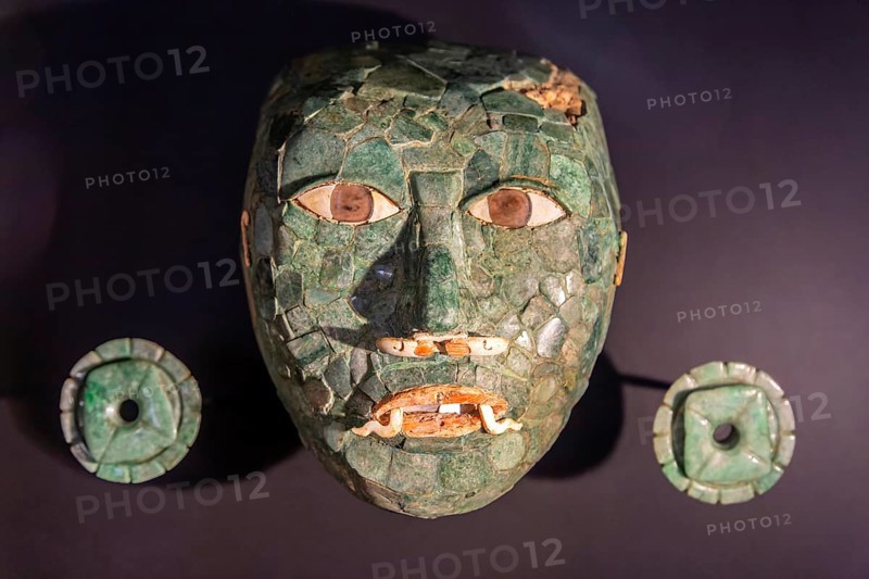 Funeral mask from Calakmul, Late Classic period, Mayan archaeological museum, Fort San Jose, Campeche, Mexico, Central America