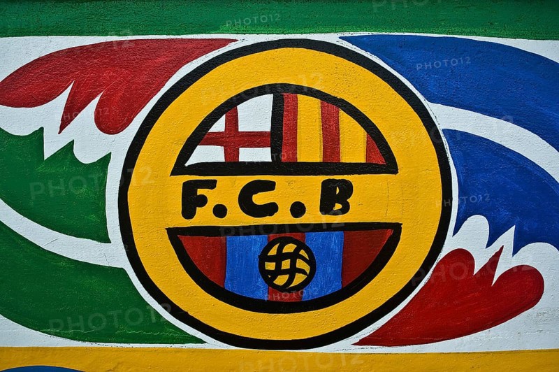 Logo of Football Club Barcelona drawn on a pirogue Senegal