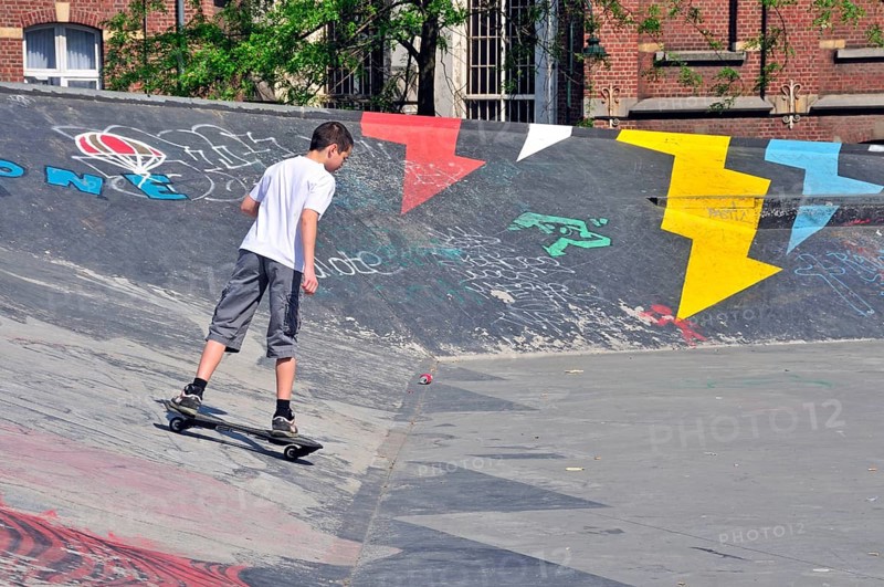 Boy with waveboard, skateboard track, Brussels, Belgium, Europe
