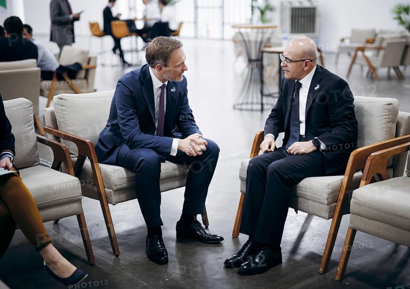 Christian Lindner (FDP), Federal Minister of Finance, meets Mehmet Simsek, Minister of Finance of Turkey for talks at the G20, G7 Finance Ministers and Central Bank Governors Meeting, in Sao Paulo, 28 February 2024. Photographed on behalf of the Federal Ministry of Finance (BMF)