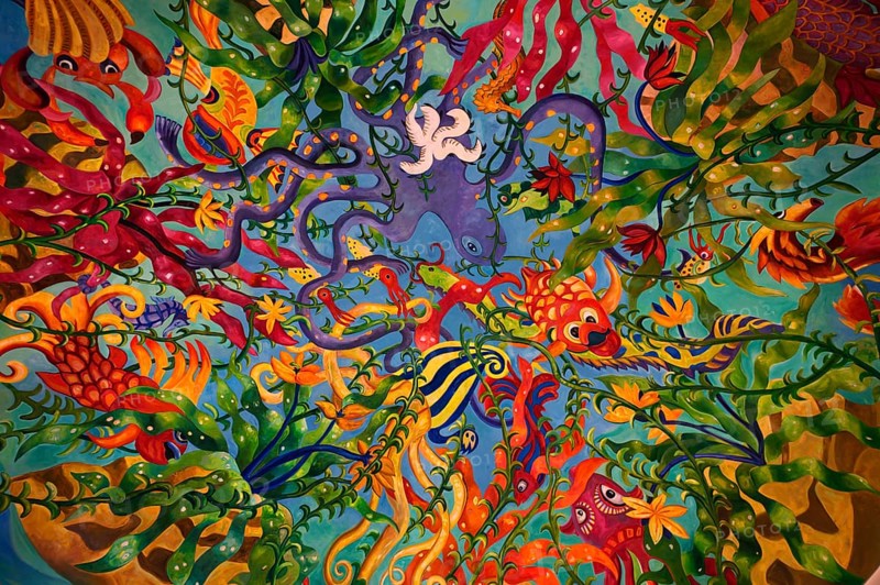 Interior, ceiling painting, Hotel Atlantis, the Palm Jumeirah, Dubai, United Arab Emirates, VAR, Asia