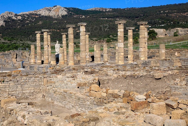 Statue of Emperor Trajan in the forum, Baelo Claudia Roman site, Cadiz Province, Spain, Europe