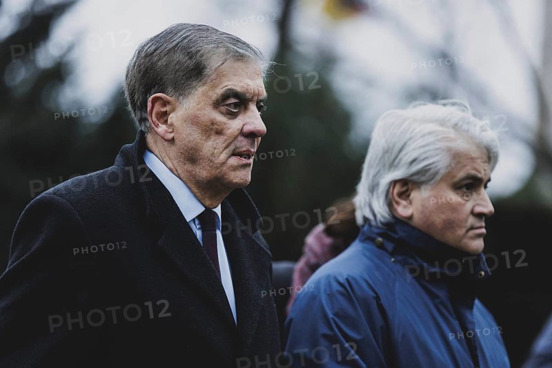 (L-R) Romani Rose, Chairman of the Central Council of German Sinti and Roma, and Mehmet Daimagueler, Commissioner against Antiziganism in Germany, photographed during a commemoration ceremony at the Memorial to the Murdered Sinti and Roma in Berlin, 31 January 2024 / Photographed on behalf of the Federal Ministry for Women, Senior Citizens, Family and Youth