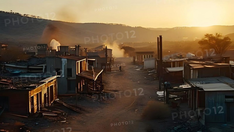 Deserted mining town nature reclaiming architecture, AI generated