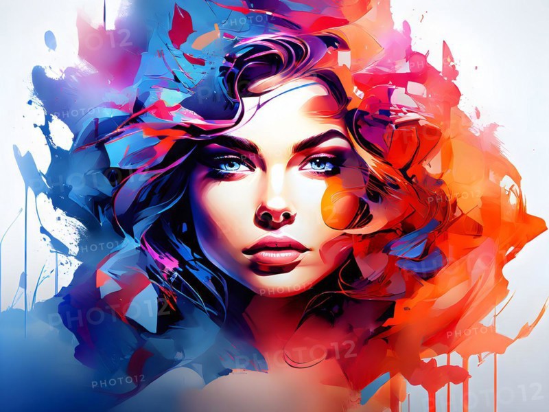 AI generated abstract portrait in vector art foundation watercolor textures with overlapping photographic elements