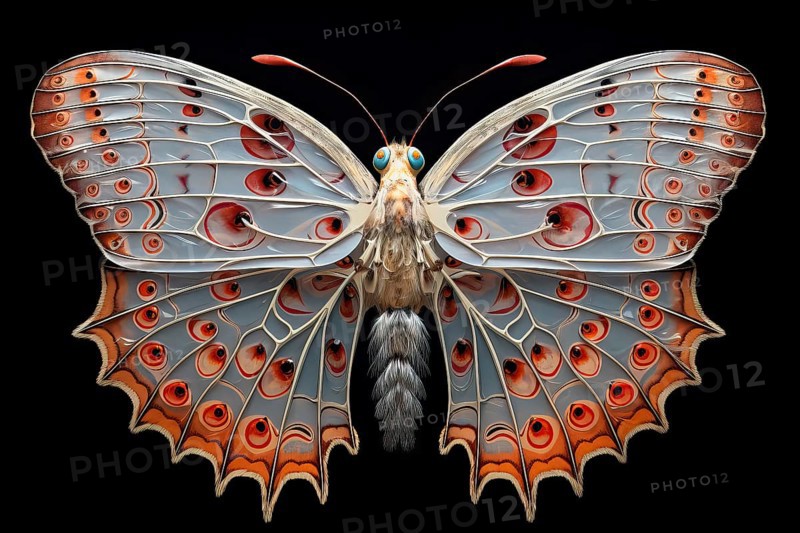 Stylized colored morph butterfly on a black background, AI generated